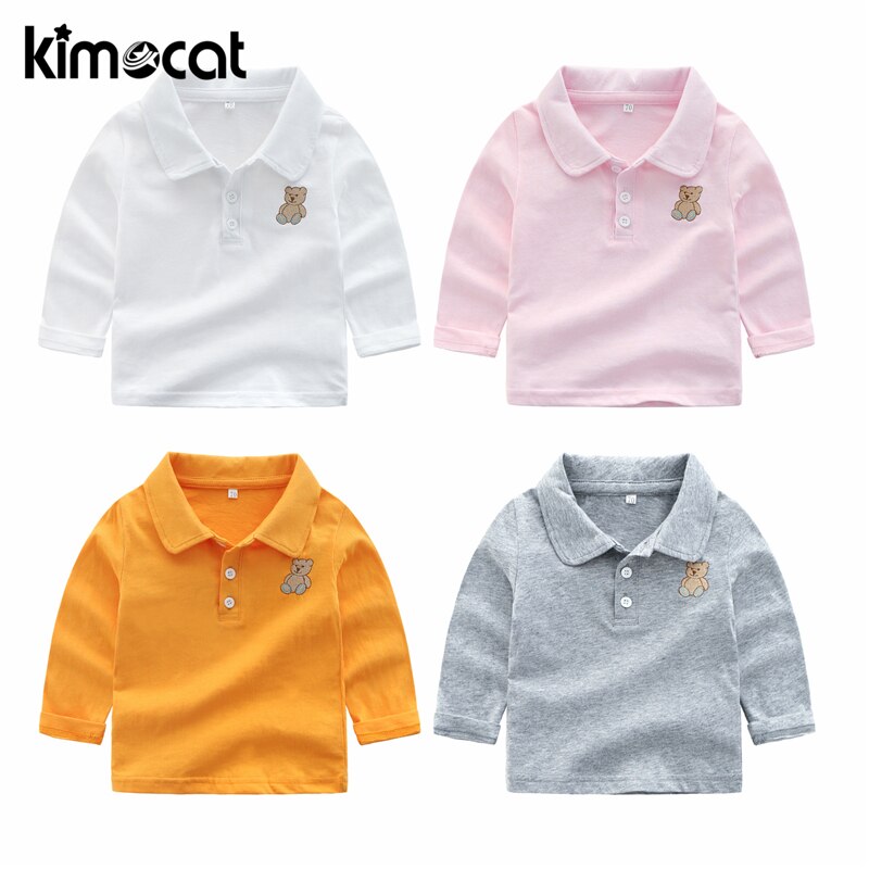 Kimocat Baby Boy Kleding Lange Mouw Lente Herfst Kinderen Revers Geborduurde Beer Kinderkleding T-shirt Jongens Tops