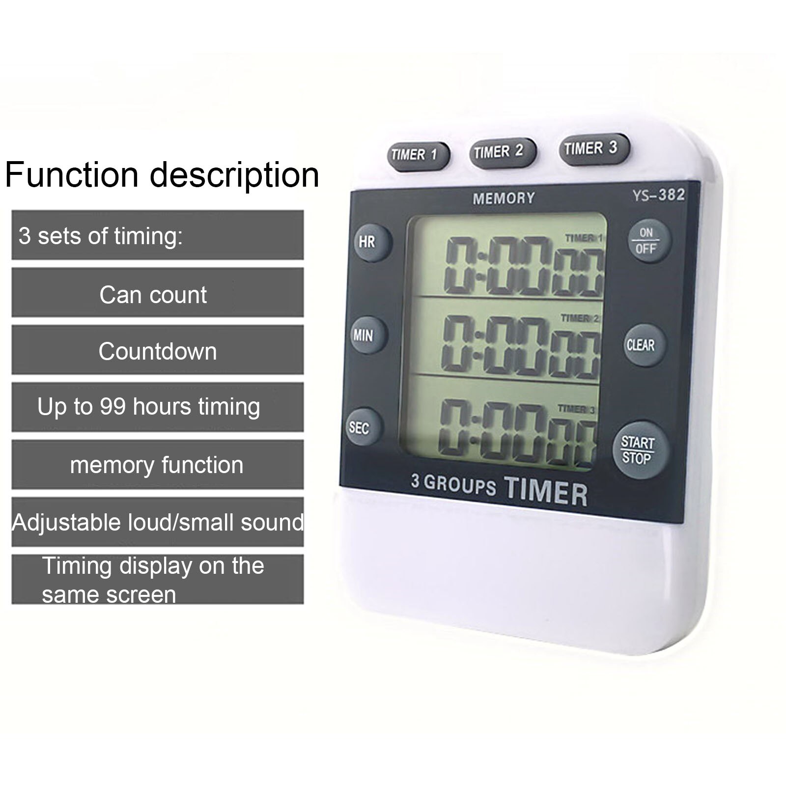 Cooking Timer Three-channel Timer Digital Alarm Clock Count Up And Down Large Screen Clear Display LCD Display Digital Timer
