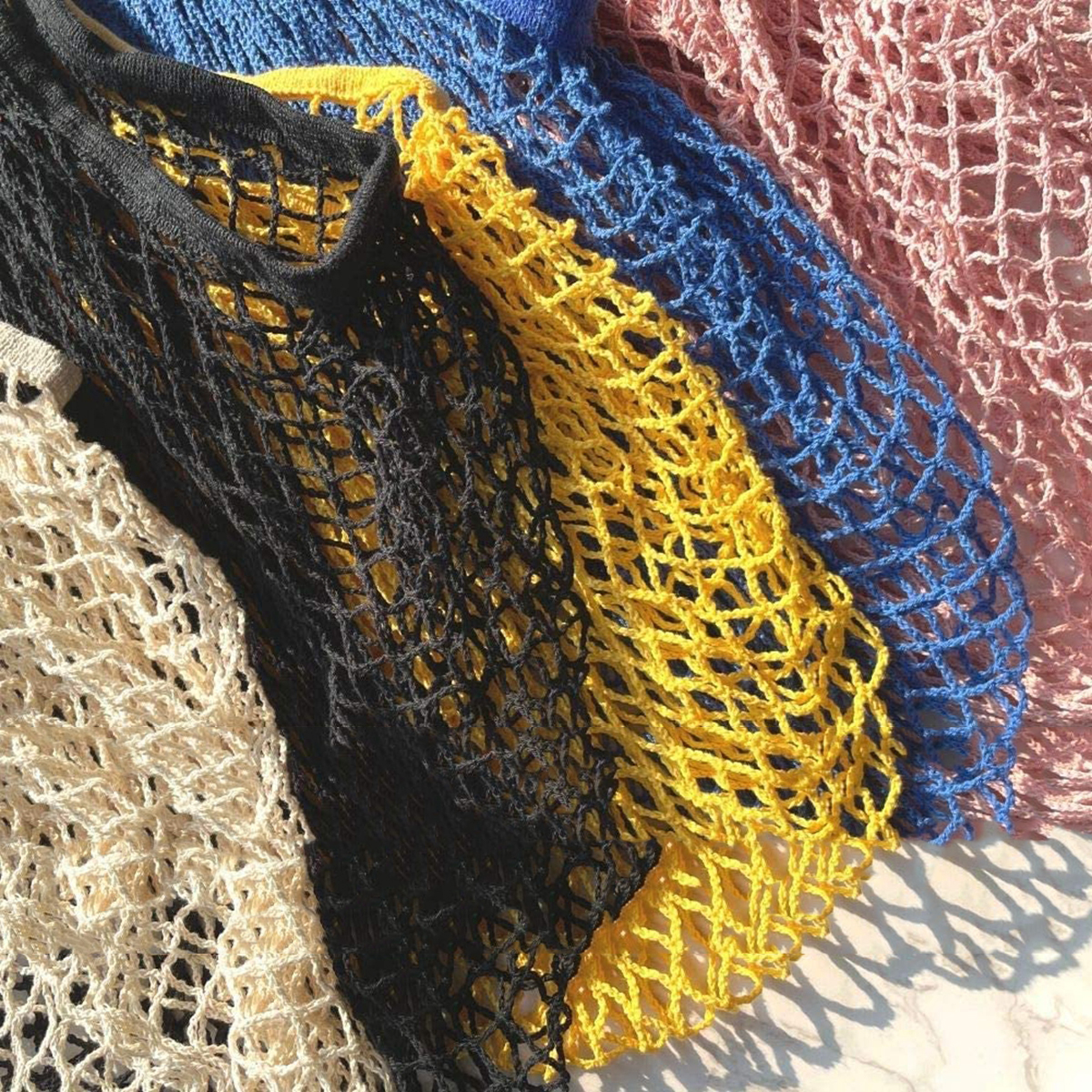 Bærbar gjenbrukbare dagligvareposer frukt grønnsakspose vaskbar bomullsnettstreng organisk organiser håndveske kort håndtak netttote