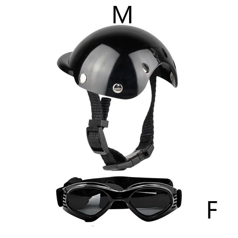 Casco anticolisión para mascota pequeña y bonita, protector de cabeza para perros y gatos, gafas de esquí, casco para mascotas pequeño y negro: E