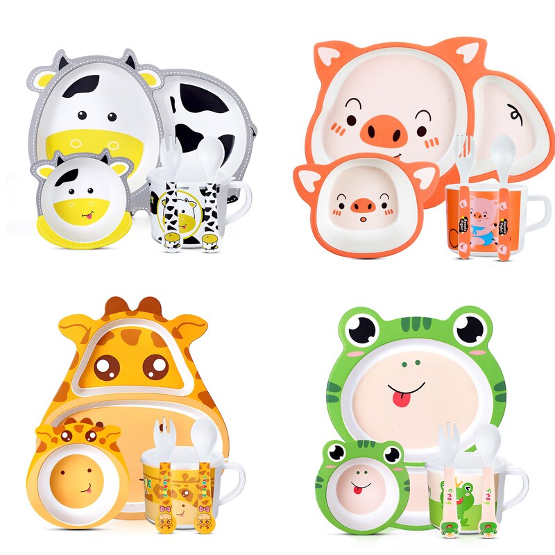 Children Bowl Feeding Dishes Baby Plate Animal Dinnerware Bamboo Fiber Children Plate Cartoon Dishesd Kids Tableware