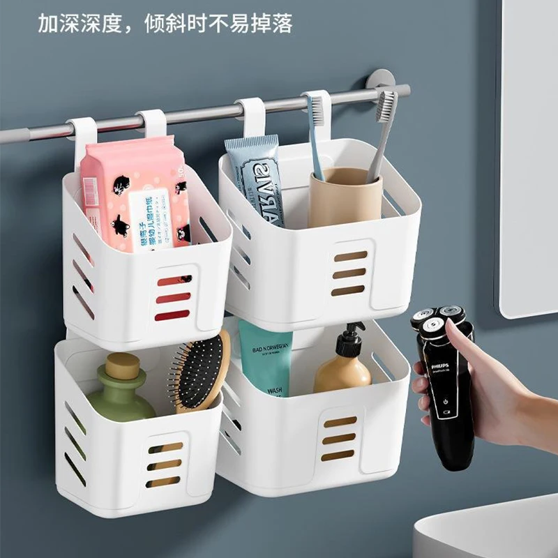Kitchen Hanging Storage Basket Household Hanging Basket Bathroom Shelf Hangable Toilet Wall Hanging Plastic Kitchen Organizer