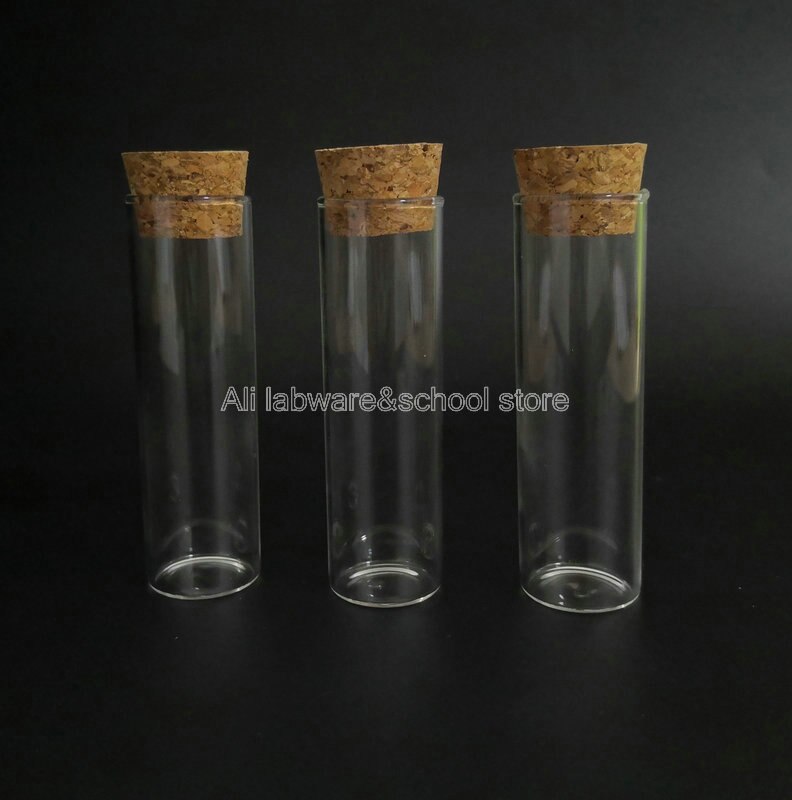 5 unidades/pacote 30x100 milímetros Limpar Tubos de Laboratório Tubo de Ensaio de Vidro Com Rolhas de Cortiça Fundo Plano Material de Laboratório
