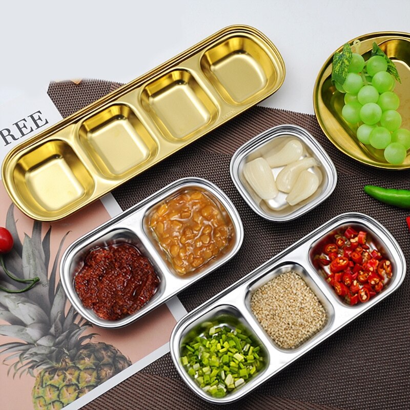 304 aço inoxidável pimenta assada pratos de molho de carne wasabi tigela separada sushi vinagre placas de soja talheres comida tempero bandeja