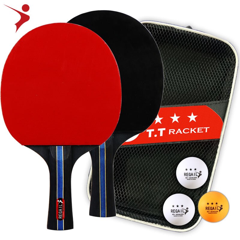 3 Sterren Ping Pong Paddle Sets Tafeltennis Peddels 3 Ballen 2 Tafeltennis Rackets Opslag Gevallen Indoor Outdoor Games accessoires: B L Horizontal Grip