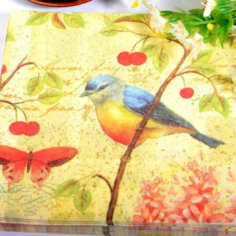 10/20 teile/beutel kreative Serviette drucken bunte Papiers erviette Karikatur Elster Spatz Vogel Hochzeit Mund Stoff Papier Tischset 33cm