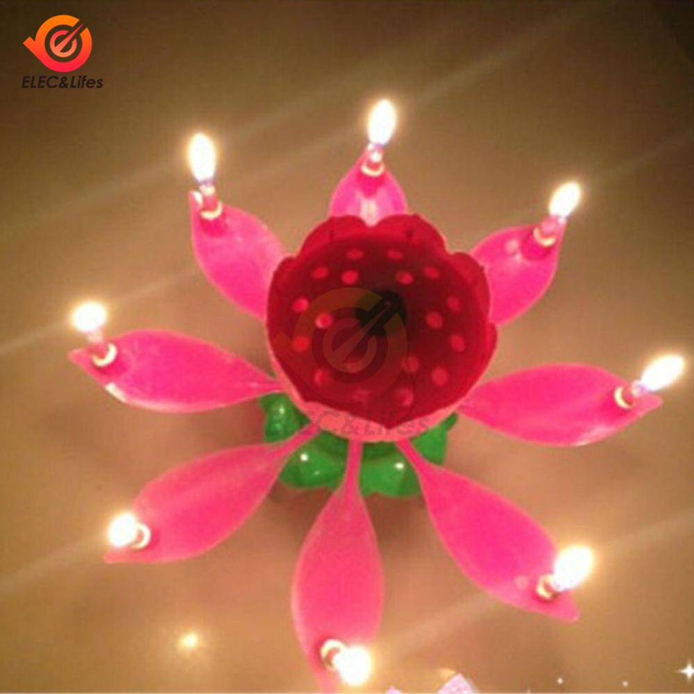 Birthday Cake Candle Lotus Flower Musical Candle Art Candle Lights For Christmas Festival Decoration Kid Wedding Party