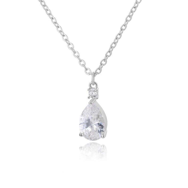 ICFTZWE kubisch Zirkon Wasser Tropfen Anhänger Halsketten Für Frauen Kristall Waterdrop Halskette Hochzeit Schmuck Zubehör: Silber- Farbe