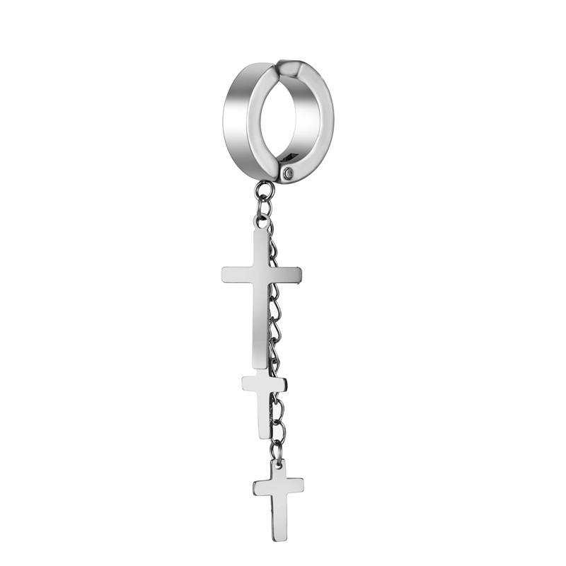 Pendientes falsos minimalistas de Roronoa Zoro, barra cuadrada, pendiente de aro colgante, Clip de oreja, pendiente de acero inoxidable, joyería para hombres: cromo negro