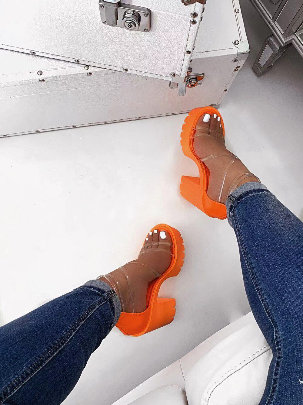 Summer Women Heels Sandals Ankle-Wrap Jelly Shoes Ladies Party Evening Clear Shoes 9084