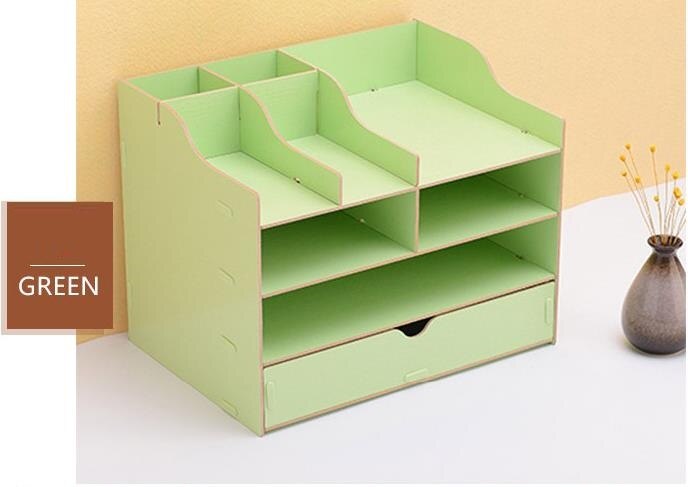 Trieur de documents de bureau en bois à 4 niveaux, support de documents A4 porte-plateau avec porte-stylo organisateur de bureau pour le bureau et la maison: GREEN