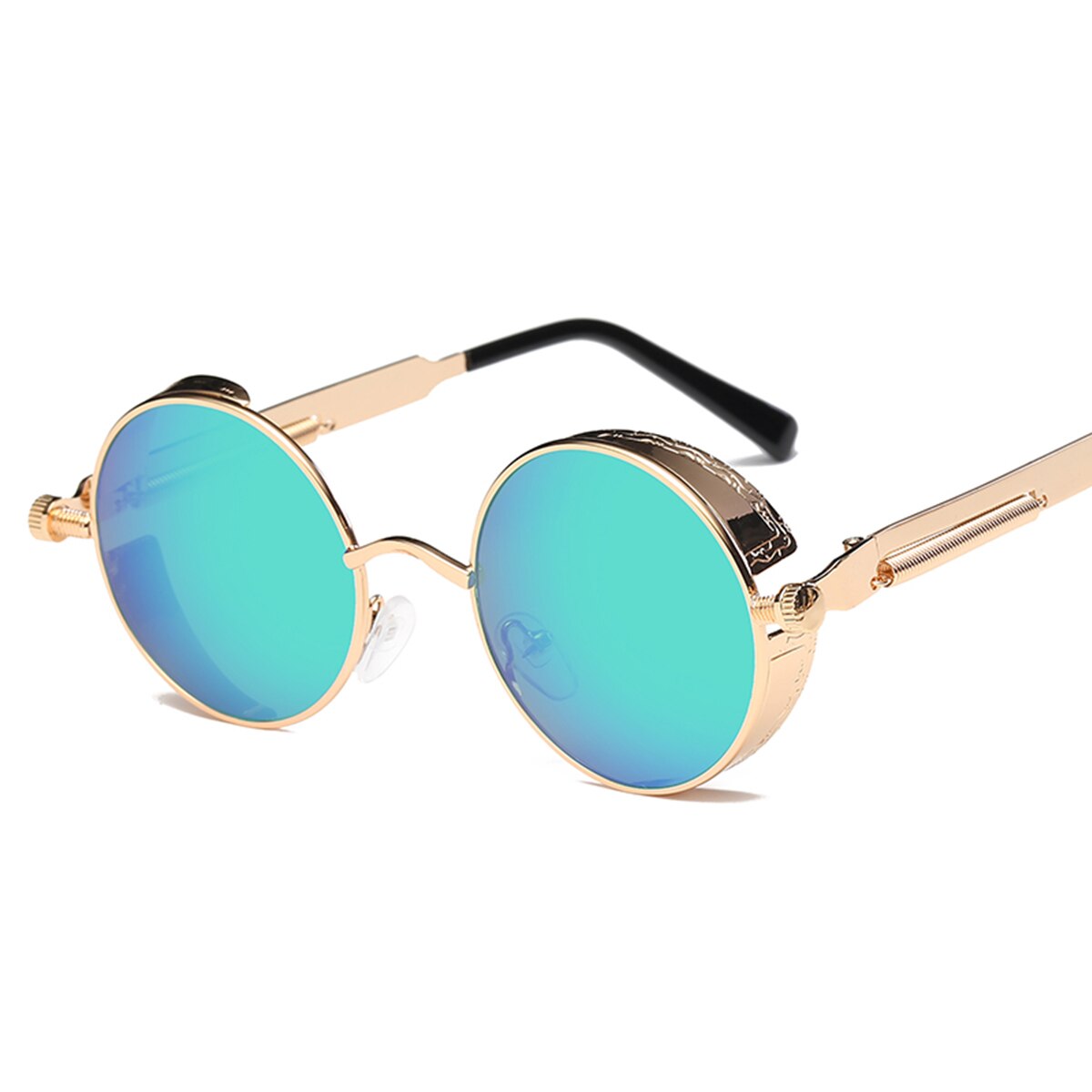 Moda Estilo Retro Steampunk Óculos Redondos Óculos de Armação de Metal Lente Óculos de Design Da Marca Do Vintage Masculino óculos de Sol Óculos de Condução: Gold Frame-Green