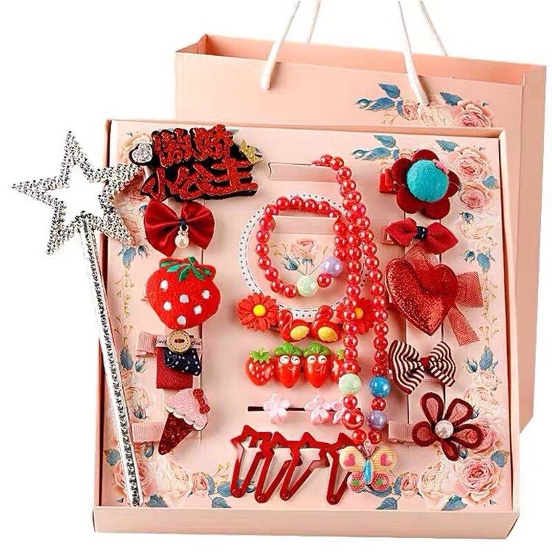 28 Stks/set Kids Hoofddeksels Set Baby Meisje Haarspelden Boog Haar Accessoires Met Doos Leuke Baby Hoofdband Haar Clips Verjaardag