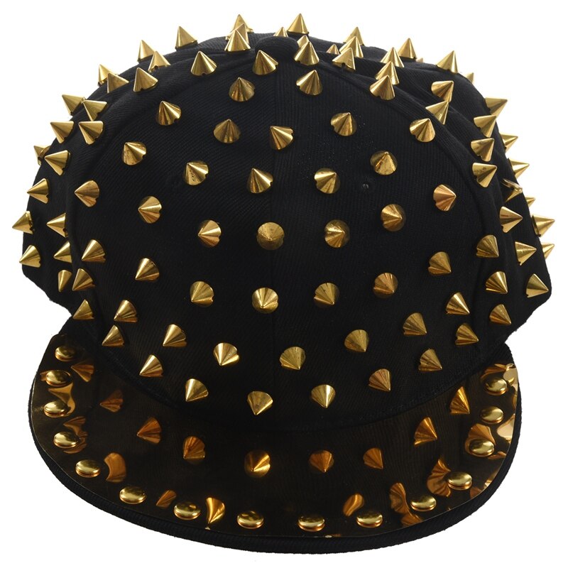 Chapeau noir casquette à clous or Hip Hop Punk gothique