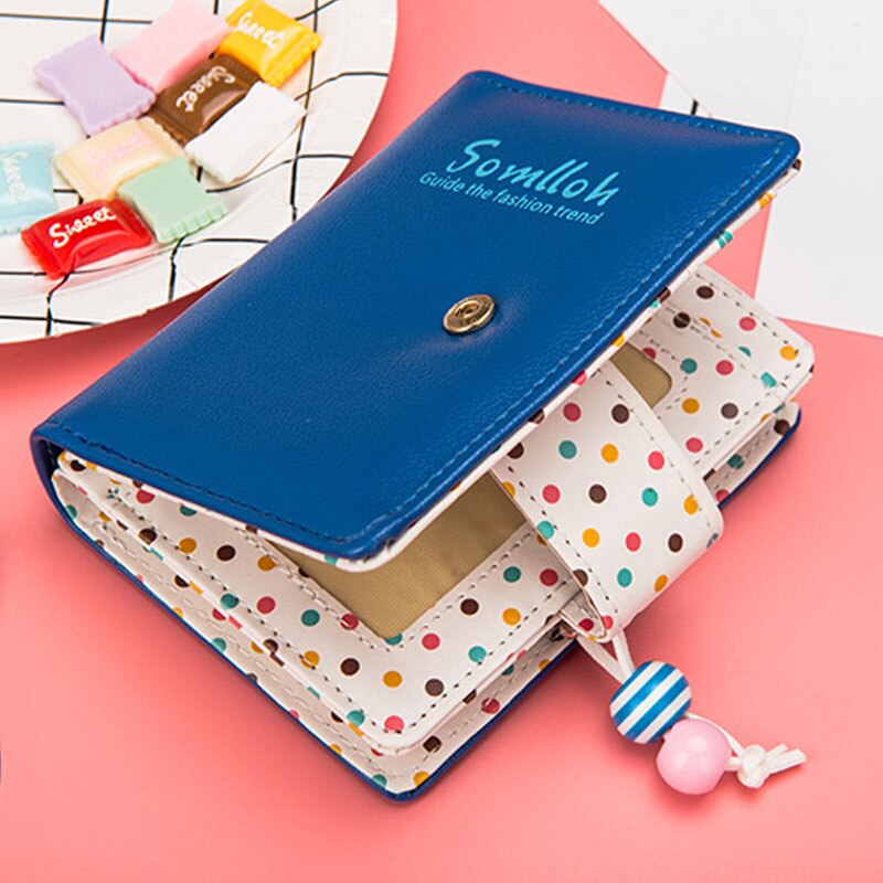 Small Wallet Women Short Luxury Brand Cute Female Purse PU Leather Dot Girls Lady Zipper Wallets Card Holder Bags: Blue Short