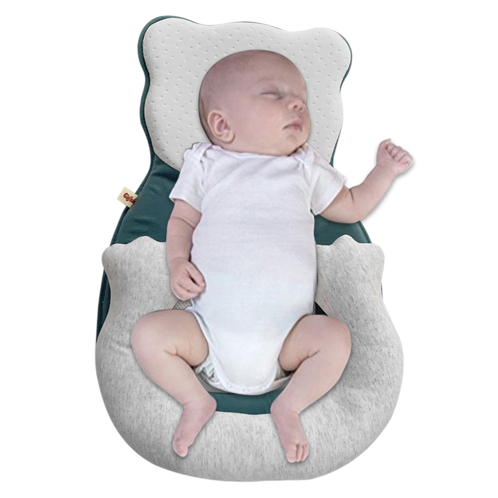 Tegneserie baby hoved forme pude bærbare baby krybber anti roll hukommelse skum sovepude husstand spædbørn søvn pleje rekvisitter