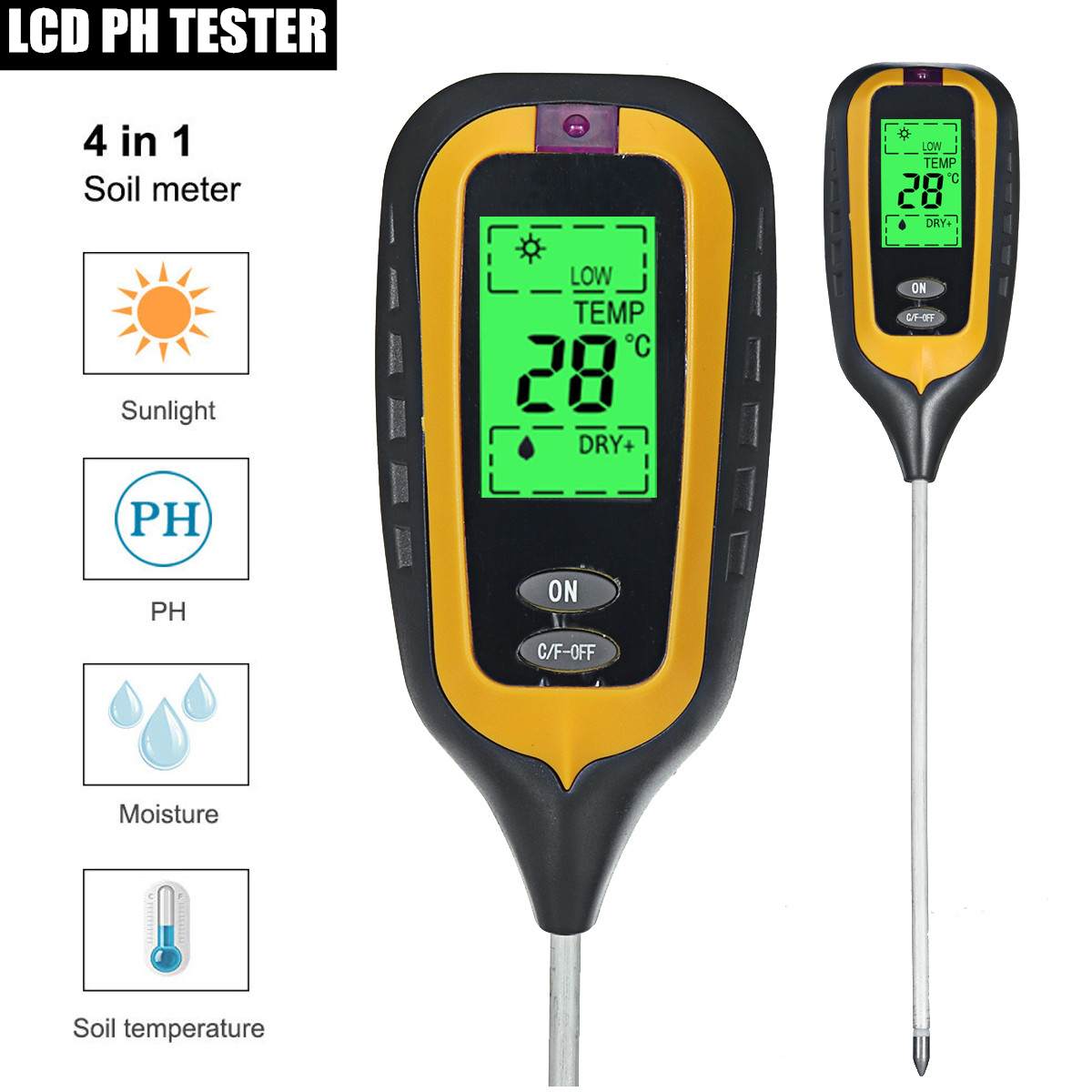 Soil Water Moisture Light Test Meter for Garden Plant Seeding PH Moisture Meter Temperature Sunlight Intensity Measurement Analy