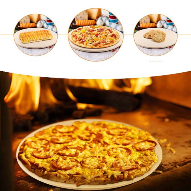 13 Inch Pizza Extra Thick Stone for Baking Pizza Tools Oven&BBQ Grill Baking Slab Kitchen Bread Tray with Support Frame