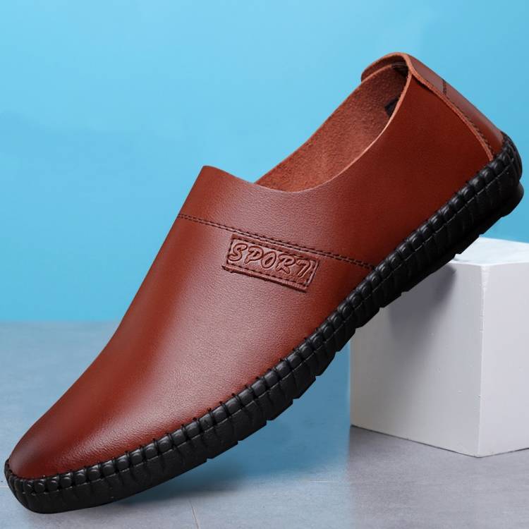 Chaishou lavet mænd fritidssko læder flade loafers fjederåndbare bådsko herre loafers b -115: Orange / 7