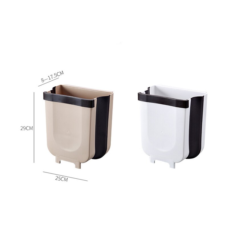 Wall Mounted Folding Waste Bin 9L Bathroom Kitchen Cabinet Door Hanging Trash Can Plastic Toilet Garbage Storage Trashcan