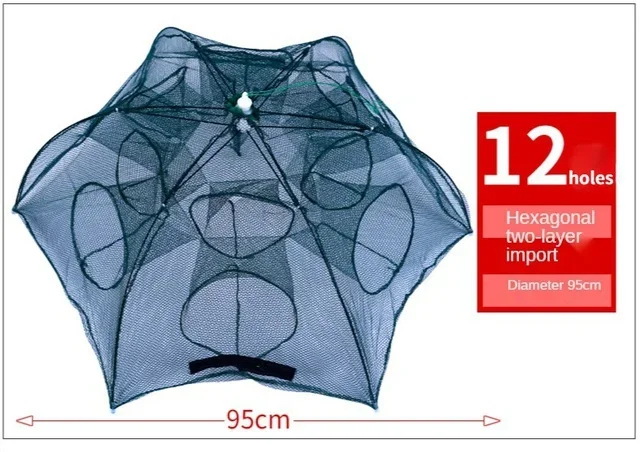 4-16 Holes Strengthened Fishing Net Shrimp Cage Foldable Nylon Automatic Umbrella Shape Fish Trap Cast Folding Landing Net: Light Grey