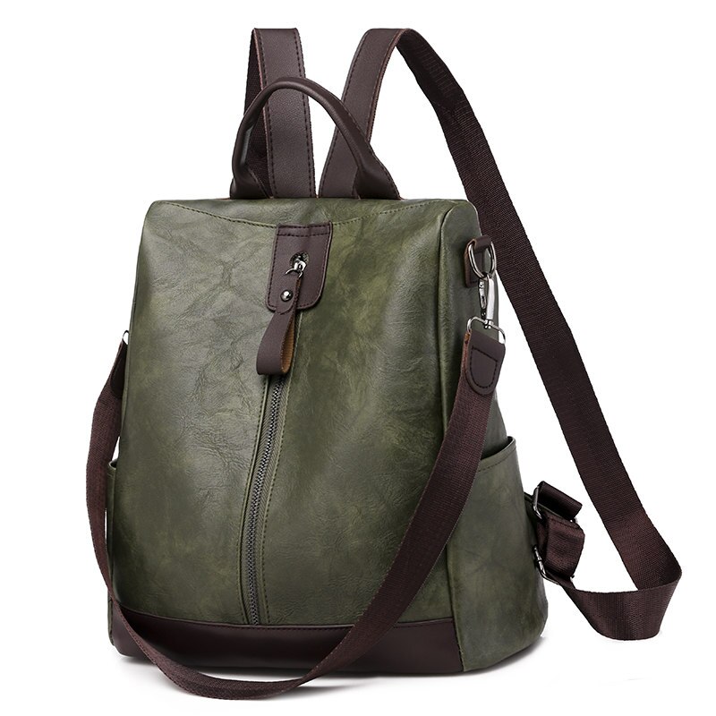 Bruin Vrouwen Rugzak Vintage Leren Rugzak Voor Tienermeisjes Mochila Feminina Vrouwelijke Anti-Diefstal Rugzak: Green