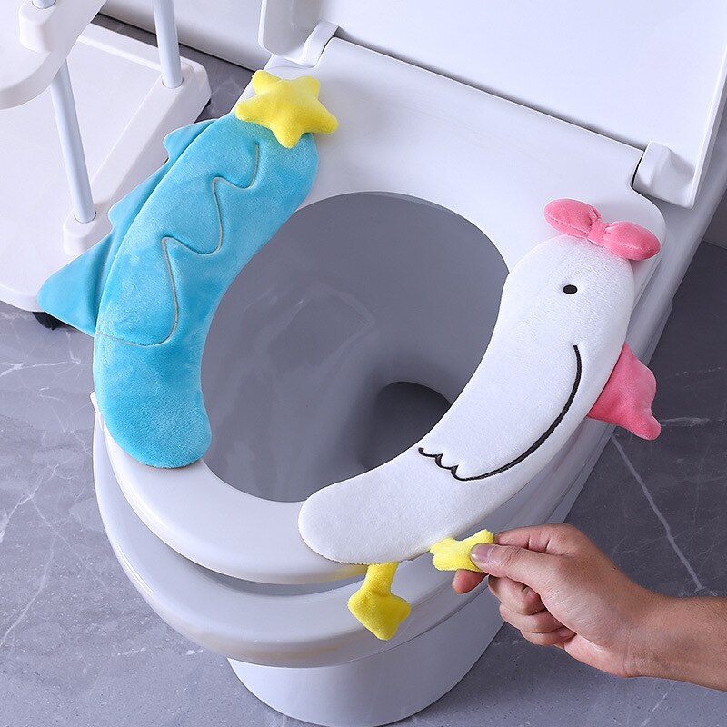 Cartoon Cute Toilet Seat Cover Warm Soft Thicken Toilet Seat with Handle Winter Warmer Universal Mat Seat Bathroom Accessories