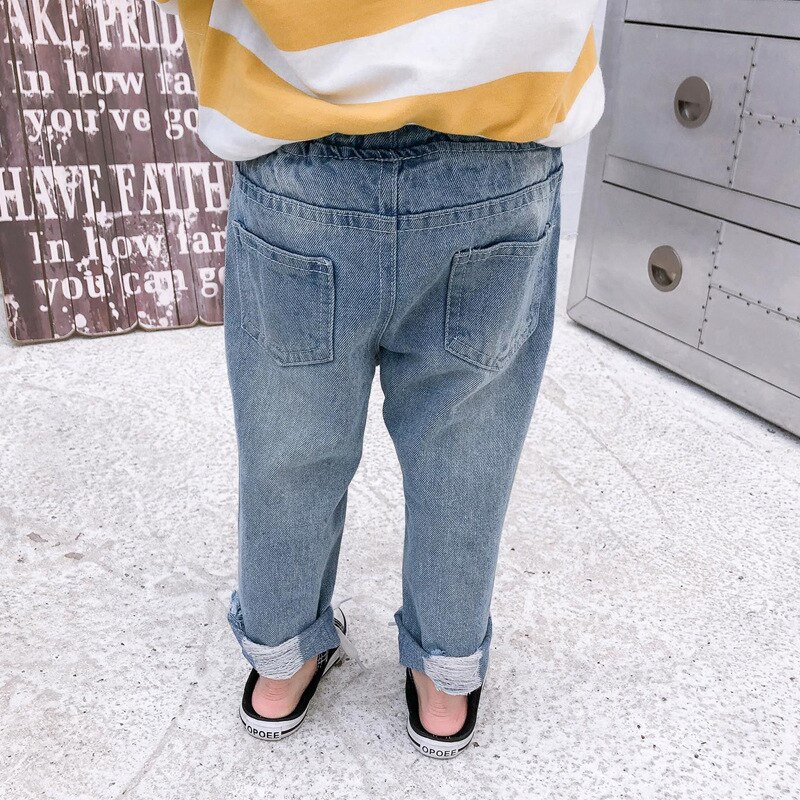 Spring Autumn Ripped Kids Jeans For Girl Boy Big Hole Casual Children Jeans Denim Toddler Baby Trousers Casual Pants