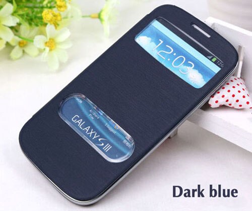 Cuoio Della Copertura di vibrazione della Cassa Del Telefono per Samsung galassia S3 Galaxys3 siii Neo Duos S iii 3 GT I9300 I9301 I9301i i9300i GT-I9300 Custodie: For S3 / buio blu