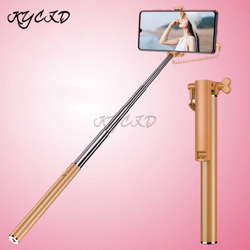 Handheld Selfie Stick 71CM Extendable With Remote Shutter Button 3.5mm Cable Wired Selfie Monopod Self-Timer For Android IOS: Yellow