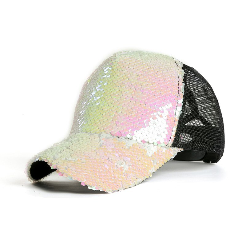 Gorra de béisbol con cola de caballo brillante, gorras Snapback de Hip Hop para mujer, sombreros de verano brillantes con lentejuelas, sombreros de malla para exteriores, sombrero de hueso F1 F5: W