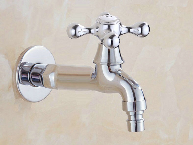 Polished Chrome Wall Mounted Garden Bibcock Tap Bathroom Washing Machine Water Tap /Mop Pool Sink Faucet KD084: A