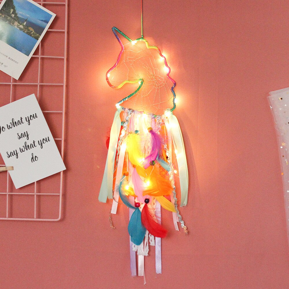 Eenhoorn Dream Catcher Kerst Kerstcadeau Voor Kinderen Kinderen Slaapkamer Haning Decor Met Een Gratis 1M Sting Verlichting Slaapkamer ornamenten