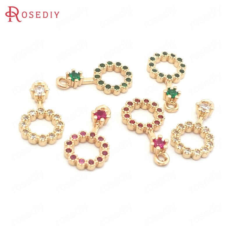 (38539)10PCS 8x15MM 24K Oro Champagne di Colore Ottone e Zircone Tondo Pendenti E Ciondoli Pendenti Con Gemme E Perle di Gioielli di Alta Qualità realizzazione di Accessori