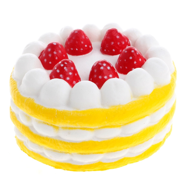 Jumbo Simulation Strawberry Birthday Cake Squishy PU Slow Rising Fun Squeeze Healing Toy Relieve Stress Toys 11*11*7 CM: Yellow