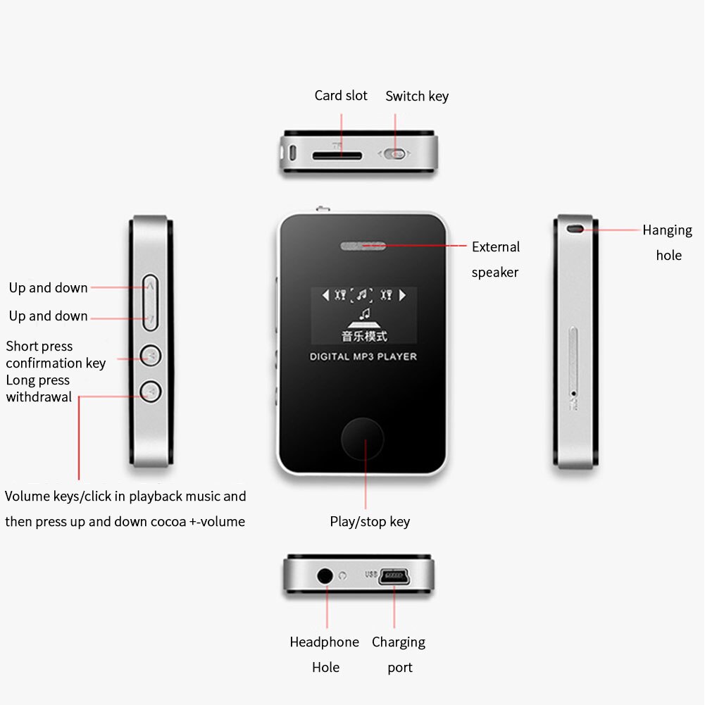 Hands Free LCD Screen Mini USB 7 Sound Modes MP3 Player For Student Portable HIFI Music Support TF Card Sports Clip Rechargeable