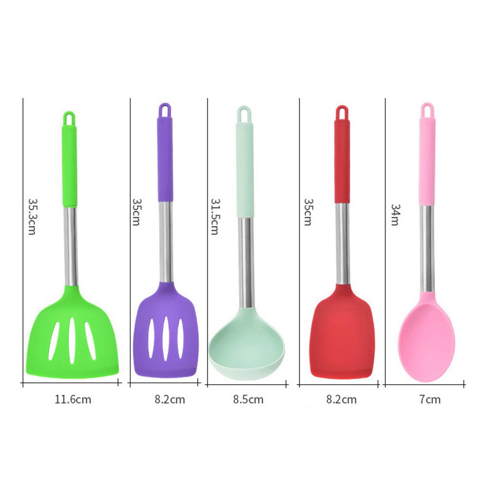 15PCS/Set Silicone Kitchen Utensils Set With Stainless Steel Handles Color Heat Resistant Non-stick Cooking Spoon Shovel Set