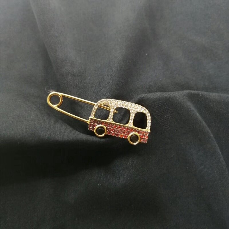 Cute 925 Sterling Silver Lovely Bus Brooch AAA Zircon Sweetie Van Food Travel Brooch Pin Gold Color Women Party Jewelry