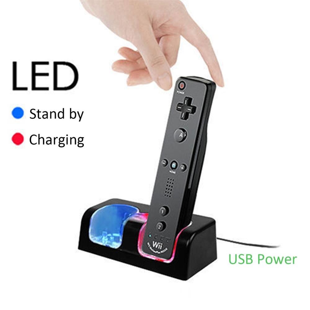 Para la estación de carga del cargador del mando a distancia de WII + 2 baterías accesorios del juego