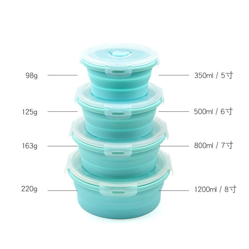 Faltbare Lebensmittel Container Faltbare Silikon Schalen Mikrowelle Gefrierfach Lebensmittel Lagerung Container mit Luftdichten Deckel für Mittagessen