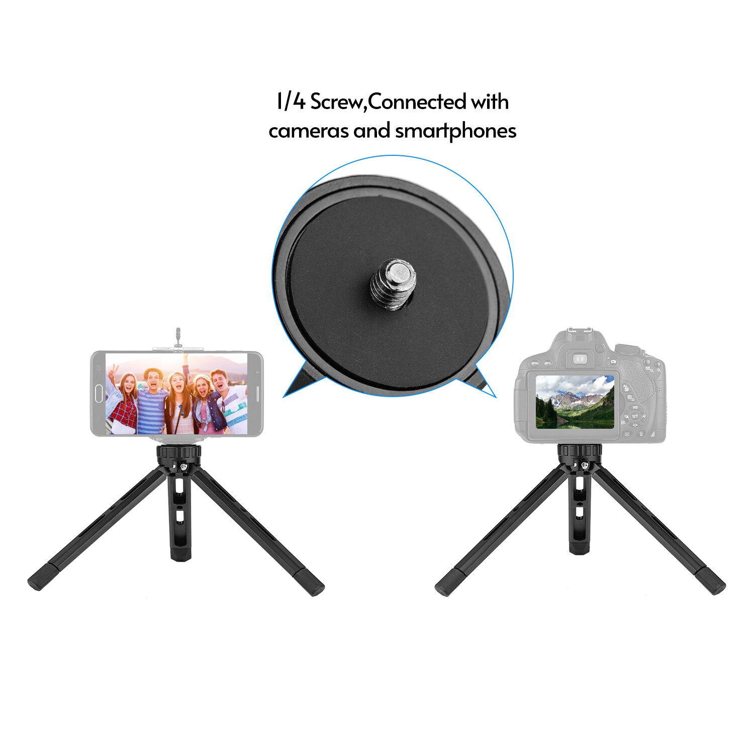Treppiede pieghevole da tavolo in lega di alluminio con gamba 1/4 con attacco a vite per stabilizzatore di luce a LED per Smartphone con fotocamera DSLR
