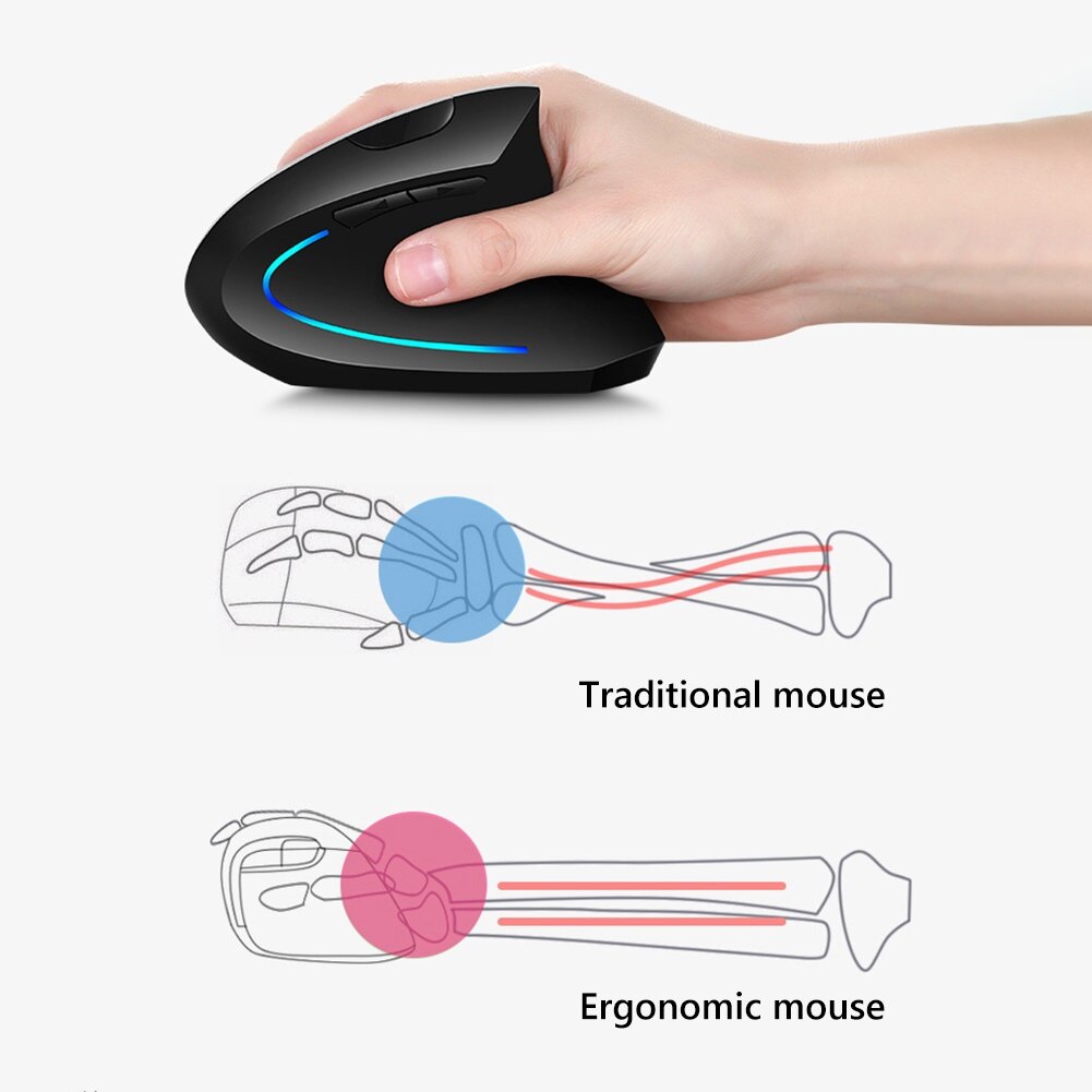 Genopladelig trådløs musegamer ergonomisk optisk 2.4g 2400 dpi usb lodrette mus til pc -spil