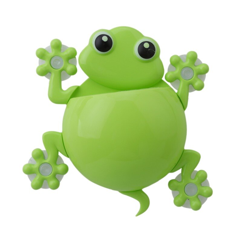 1 Unidad de Soporte de cepillo de dientes de silicona Animal rana para niños, conjunto familiar, colgador de pared para baño, herramienta de almacenamiento de succión: Green