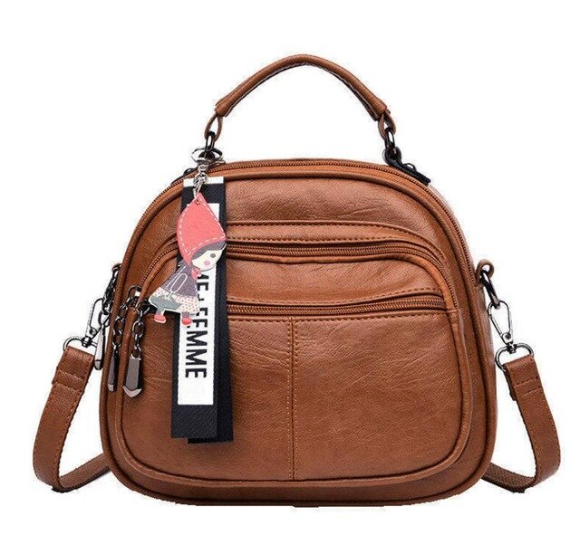 Women's Multifunctional Travel Backpack PU Leather Mini Ladies Backpack Mochila Female Student Shoulder School Bag: brown