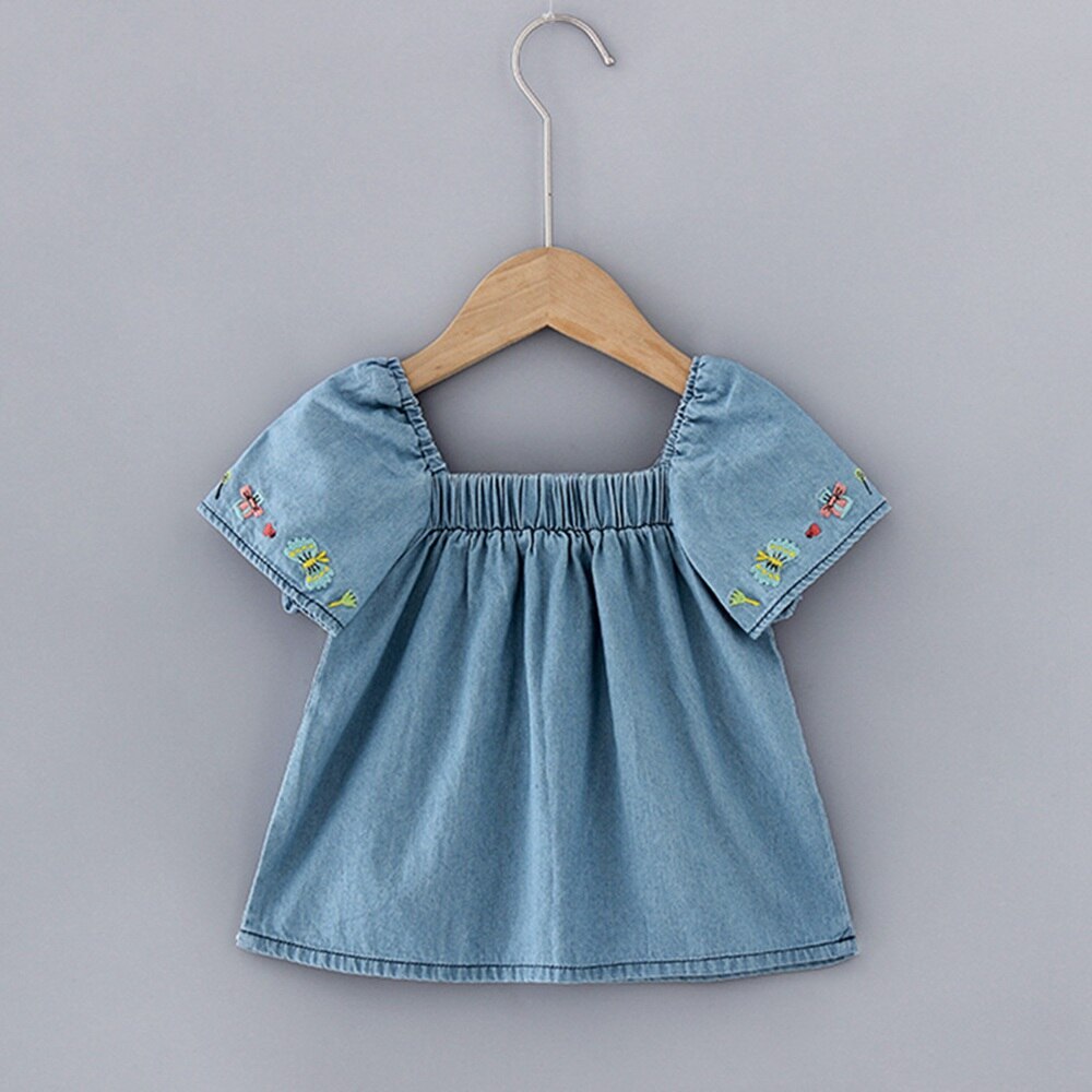 Girls Princess Shirts Summer Embroidery Short Sleeve Tops Children Kids Baby Infants Blouse Clothes S10855