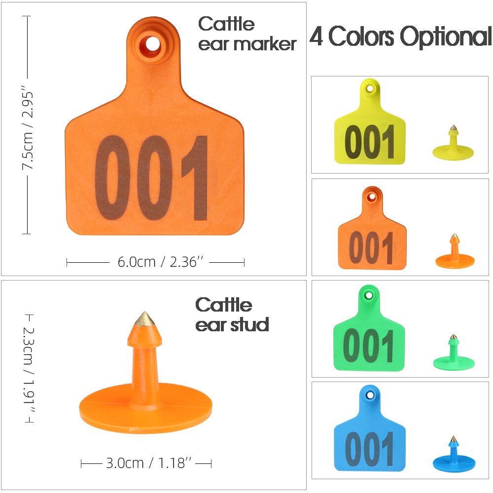 Genummerd 1-100 Koe Oor Identificatie Plaat Met Digitale Label Groen Oranje Blauw Geel Plastic Oorbellen Farm Animal Id kaart