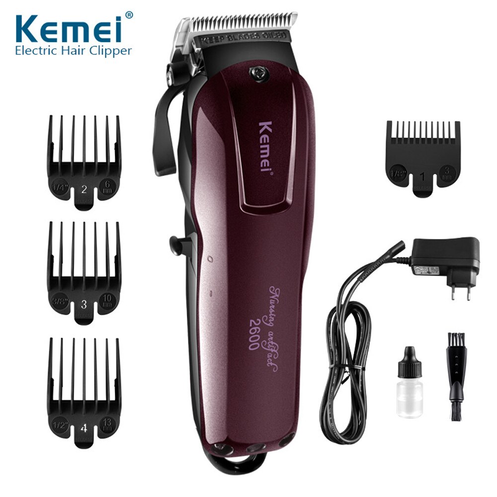 Kemei KM-2600, maquinilla de afeitar eléctrica con cabeza de acero al carbono, cortadora de pelo, potente máquina de afeitar el pelo, herramienta de corte de pelo: With retail box / Enchufe europeo