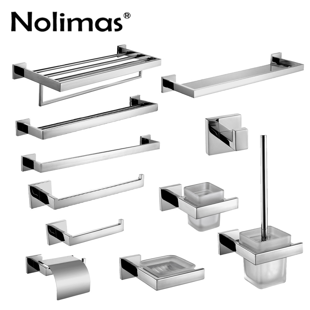 SUS 304 Stainless Steel Bathroom Accessories Set Robe Hook Towel Bar And Mirror Polished Toilet Paper Holder Clothes