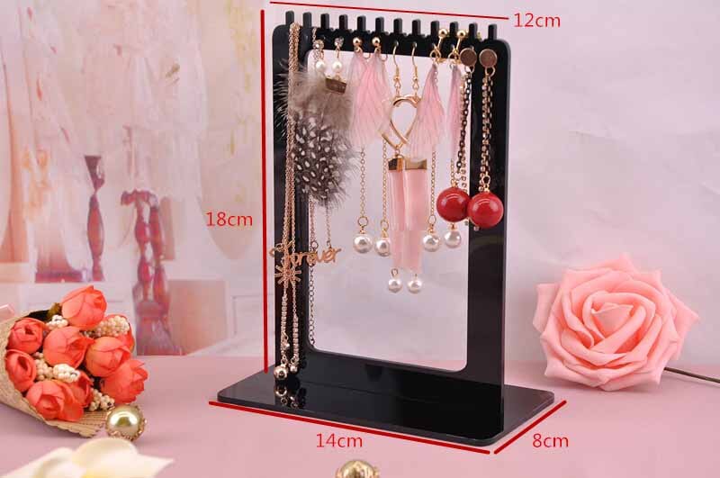 Acrylic Earring Display Necklace Stand Shelf Earring Holder Jewelry Organizer Necklace Showing Stand Earring Case: Rectangle 18cm HIgh / Black