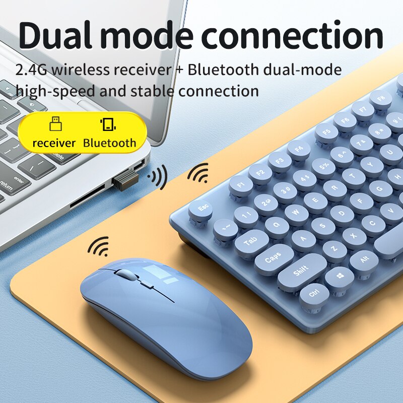 KM600 Draadloze Toetsenbord En Muis Combo Full Size 104 Toetsen Mute Toetsenbord 2.4G Draadloze Bluetooth Dual Modi Windows Pc ipad